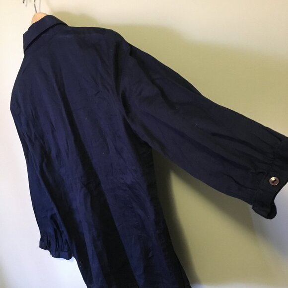 Dark Navy Blue 100% Cotton Ruffled Maestro 3/4 Sleeve Button Up Shirt - Picture 7 of 15
